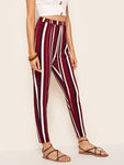 Elastic Waist Striped Cigarette Pants