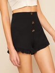 Button Fly Frilled Hem Shorts