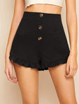 Button Fly Frilled Hem Shorts