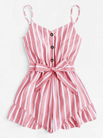 Self Tie Waist Striped Jumpsuit