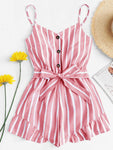 Self Tie Waist Striped Jumpsuit