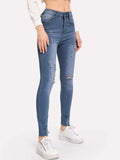 Knee Rips Raw Hem Skinny Jeans