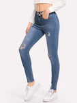 Knee Rips Raw Hem Skinny Jeans