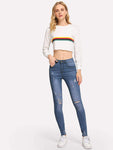 Knee Rips Raw Hem Skinny Jeans