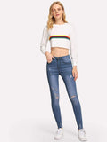 Knee Rips Raw Hem Skinny Jeans