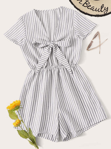 Striped Tie Front Romper