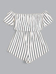 Off Shoulder Vertical Striped Romper