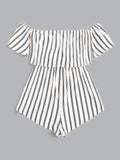 Off Shoulder Vertical Striped Romper