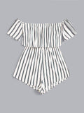 Off Shoulder Vertical Striped Romper