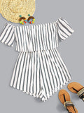 Off Shoulder Vertical Striped Romper