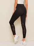 Flocked Mesh Hem Skinny Leggings