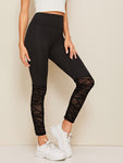 Flocked Mesh Hem Skinny Leggings