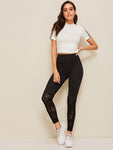 Flocked Mesh Hem Skinny Leggings