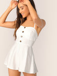 Crisscross Back Button Front Cami Romper