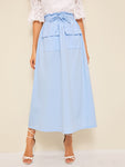 Dual Pocket Front Drawstring Waist Skirt