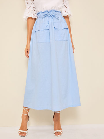 Dual Pocket Front Drawstring Waist Skirt