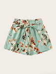 Floral Print Belted Shorts