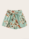 Floral Print Belted Shorts