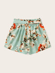 Floral Print Belted Shorts