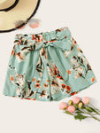 Floral Print Belted Shorts