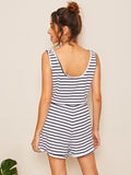 Striped Drawstring Waist Romper