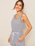 Striped Drawstring Waist Romper