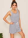 Striped Drawstring Waist Romper