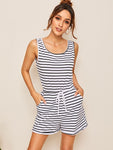 Striped Drawstring Waist Romper