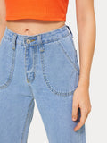 Solid Button And Pocket Detail Jeans