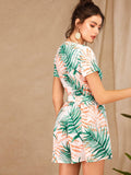 Tropical Print Tie Front Peekaboo Romper