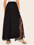 Elastic Waist Eyelash Lace Insert Palazzo Pants