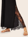 Elastic Waist Eyelash Lace Insert Palazzo Pants