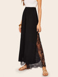 Elastic Waist Eyelash Lace Insert Palazzo Pants