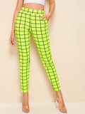 Wide Waist Slant Pocket Grid Pants