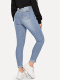 Ripped Rolled Hem Skinny Jeans