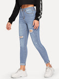 Ripped Rolled Hem Skinny Jeans