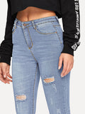 Ripped Rolled Hem Skinny Jeans