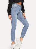 Ripped Rolled Hem Skinny Jeans