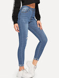 Ripped Rolled Hem Skinny Jeans