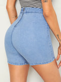 Zip Back High Waist Skinny Denim Shorts