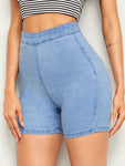 Zip Back High Waist Skinny Denim Shorts