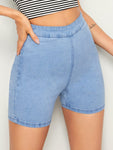 Zip Back High Waist Skinny Denim Shorts