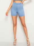 Zip Back High Waist Skinny Denim Shorts