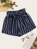 Striped Tie Front Paperbag Shorts