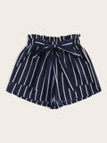 Striped Tie Front Paperbag Shorts