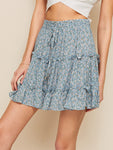 Ditsy Floral Drawstring Waist Frill Trim Skirt