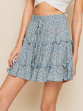 Ditsy Floral Drawstring Waist Frill Trim Skirt