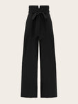 Foldover Waist Self Belted Palazzo Pants