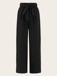 Foldover Waist Self Belted Palazzo Pants