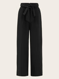 Foldover Waist Self Belted Palazzo Pants